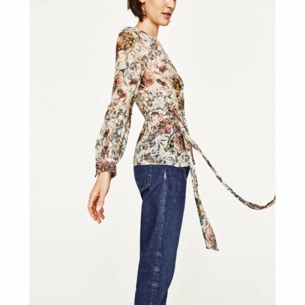 Zara Printed Blouse with Bow